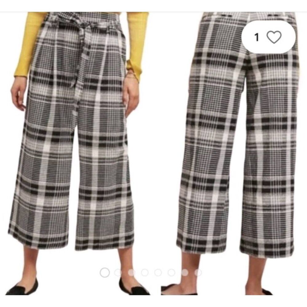Anthropologie Ettitwa “Luca” Plaid Belted Wide-Leg Crop Pants – Size 10 – NWOT